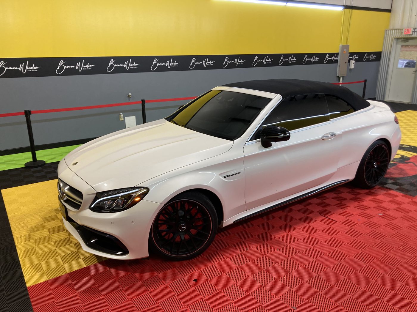 White Mercedes convertible after tint