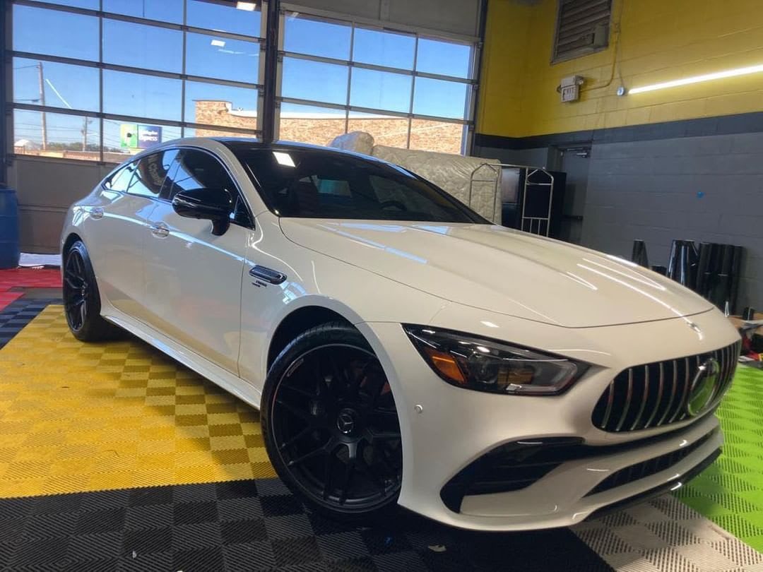 White Mercedes AMG GT after tint