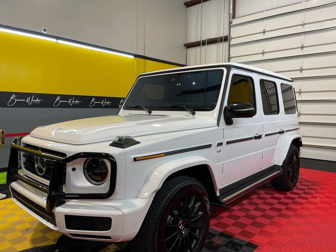 White G-Wagon with blacked-out trim